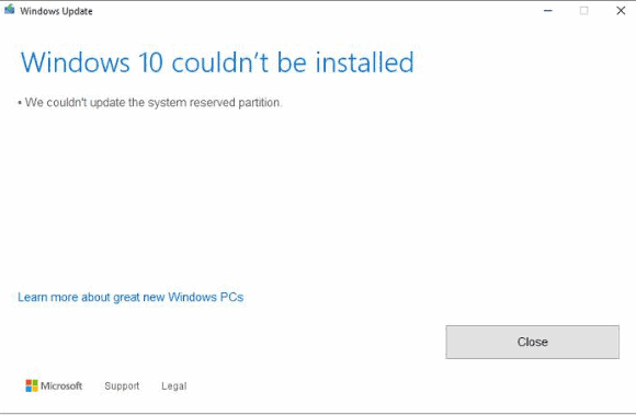 We couldn’t update the system reserved partition